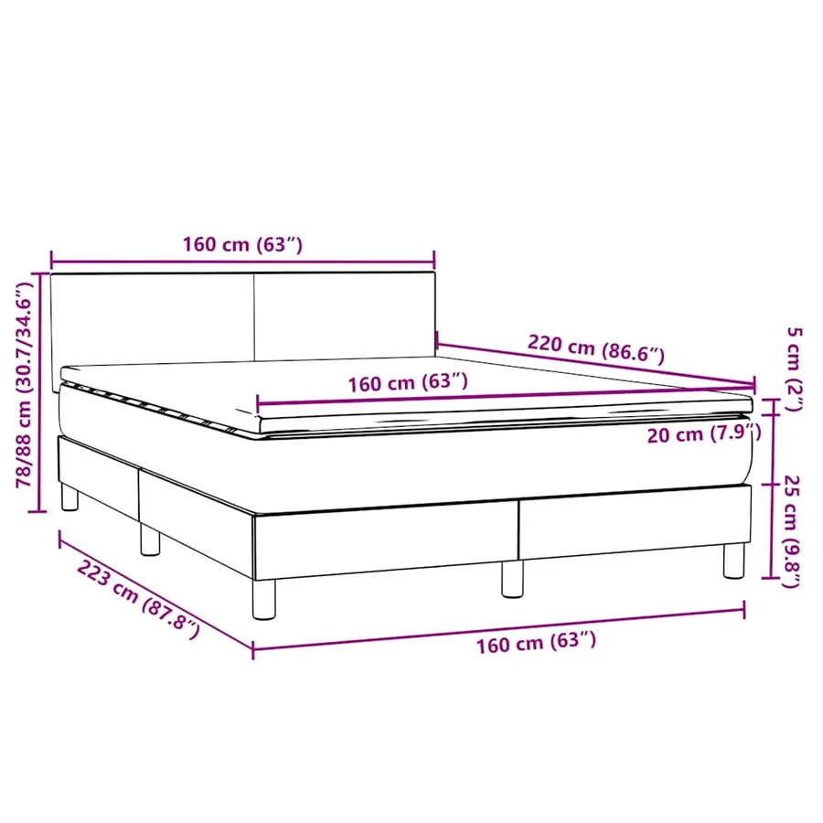 Sommier à lattes de lit avec matelas noir 160x220 cm velours - 12