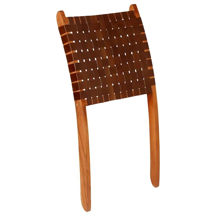 Chaise pliable bandes croisées marron cuir véritable - 11