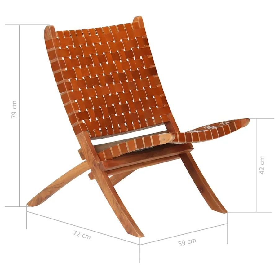 Chaise pliable bandes croisées marron cuir véritable - 12