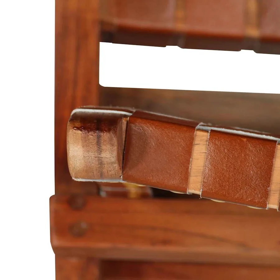 Chaise pliable bandes croisées marron cuir véritable - 7