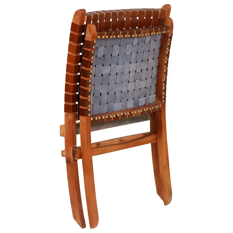 Chaise pliable bandes croisées marron cuir véritable - 9