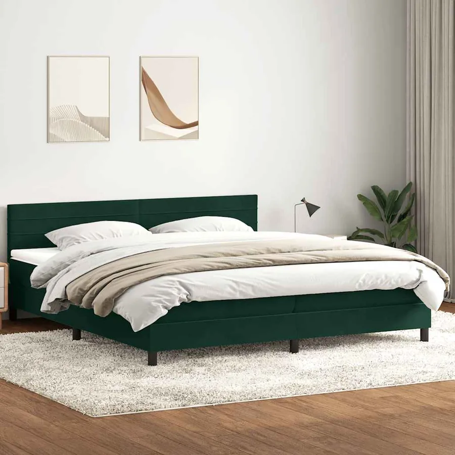 Sommier à lattes de lit et matelas vert foncé 180x220cm velours