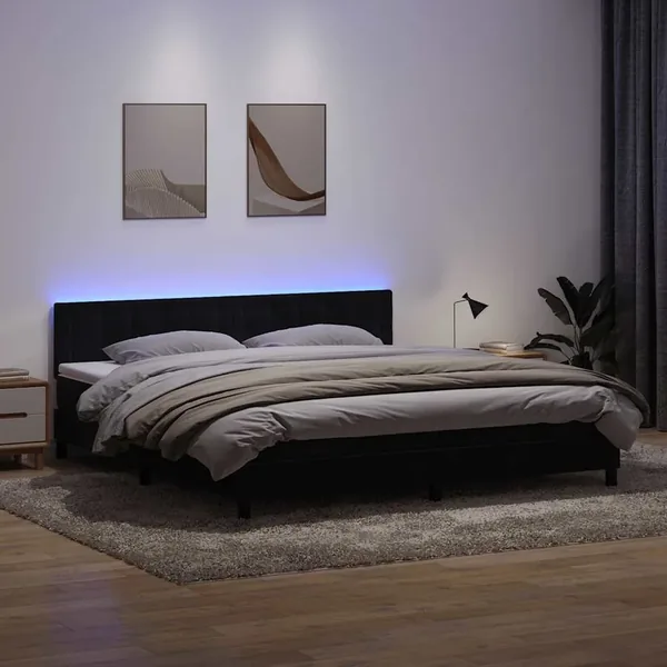 Sommier à lattes de lit avec matelas et LED noir 200x220 cm velours