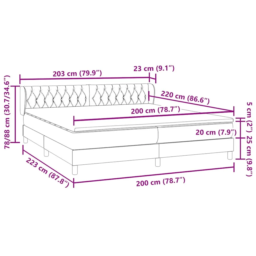 Sommier à lattes de lit avec matelas noir 200x220 cm velours - 12