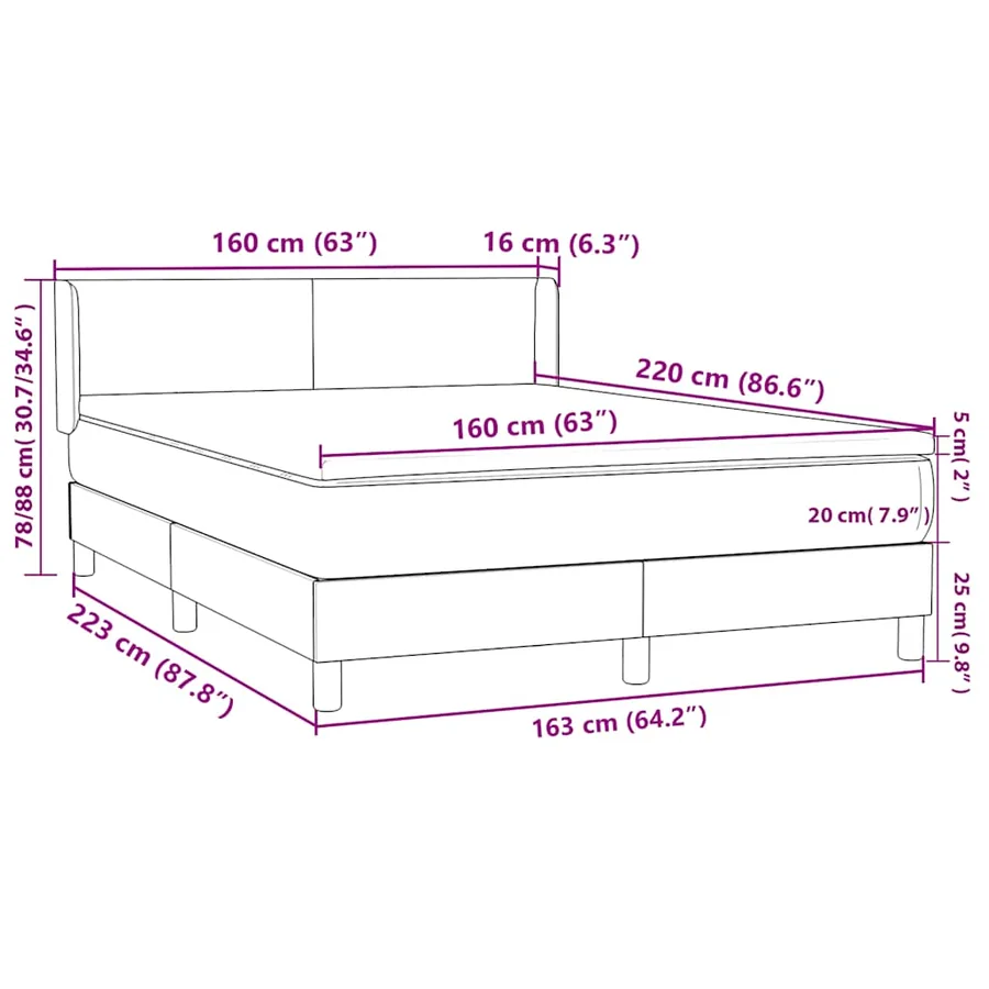 Sommier à lattes de lit avec matelas noir 160x220 cm velours - 12