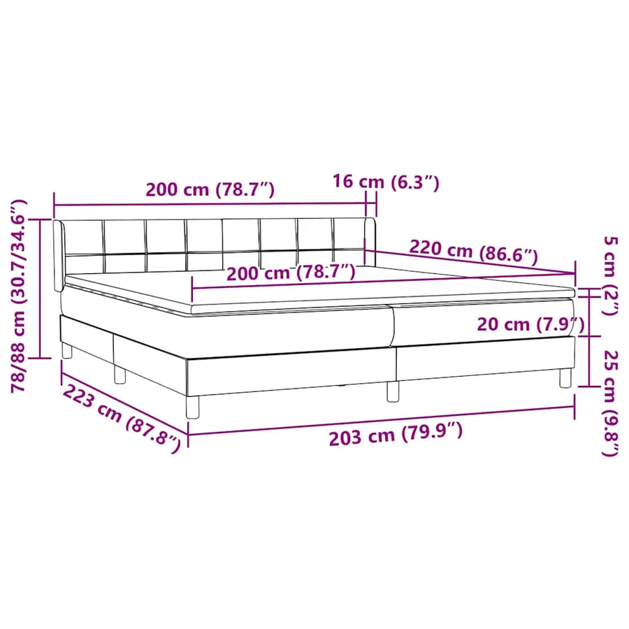 Sommier à lattes de lit avec matelas noir 200x220 cm velours - 12