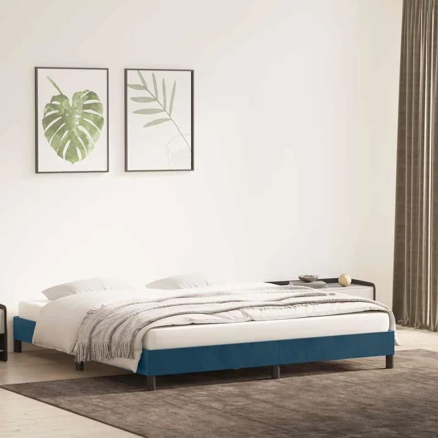 Cadre de lit sans matelas bleu foncé 200x220 cm velours - 3