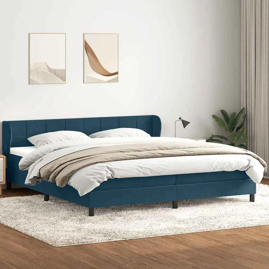Sommier à lattes de lit et matelas bleu foncé 200x220cm velours