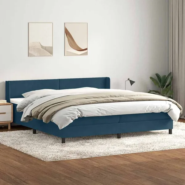Sommier à lattes de lit et matelas bleu foncé 180x220cm velours