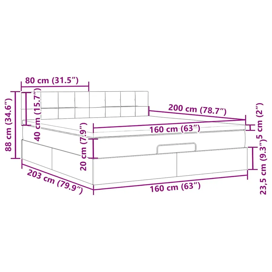 Cadre de lit ottoman avec matelas rose 160x200 cm velours - 15