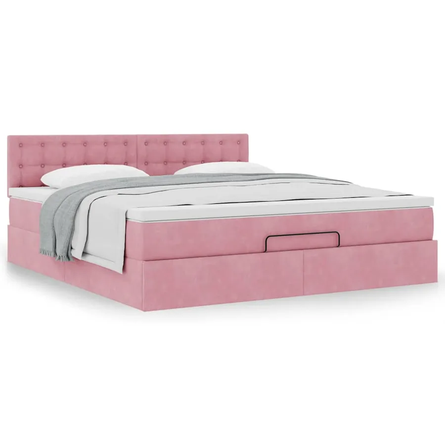 Cadre de lit ottoman avec matelas rose 160x200 cm velours - 4