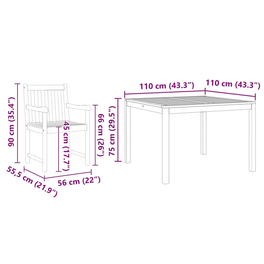 Ensemble de salle à manger pour jardin 5 pcs Marron - 12