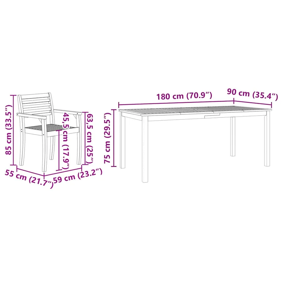 Ensemble de salle à manger pour jardin 7 pcs Marron - 12