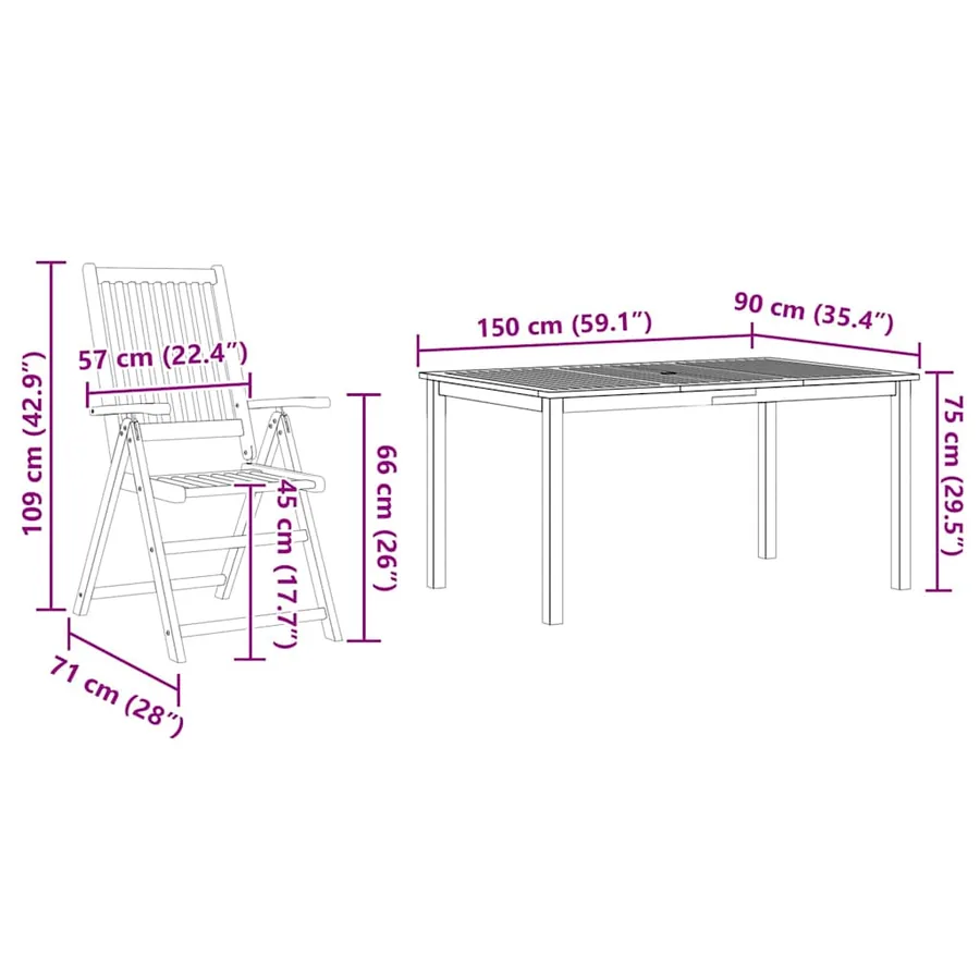 Ensemble de salle à manger pour jardin Pliable 5 pcs Marron - 13