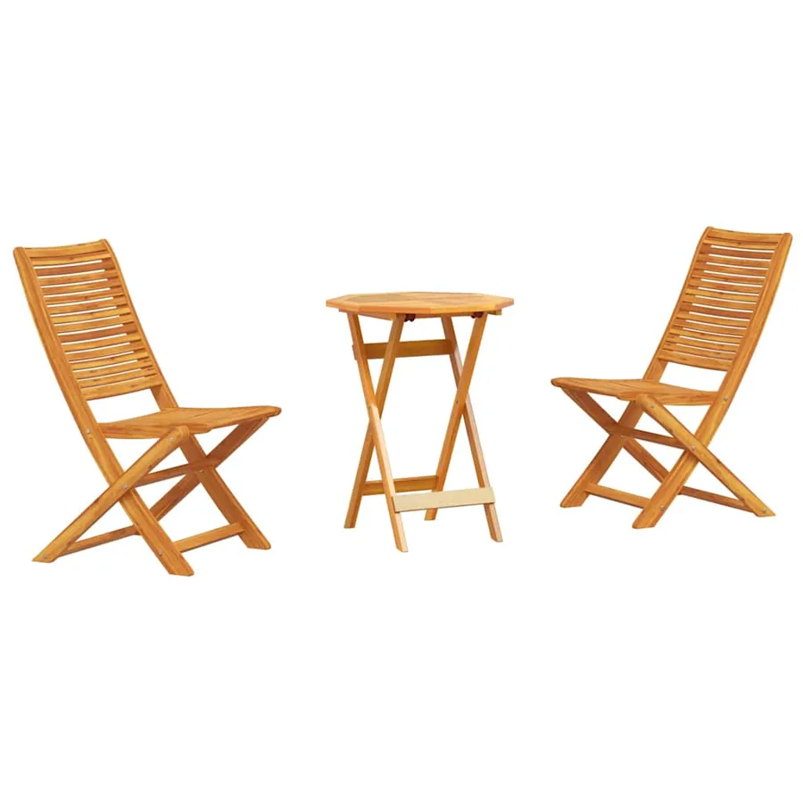 Ensemble bistro pliant 3 pcs Marron Bois d'Acacia Massif - 2
