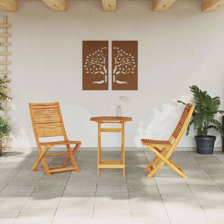 Ensemble bistro pliant 3 pcs Marron Bois d'Acacia Massif - 4