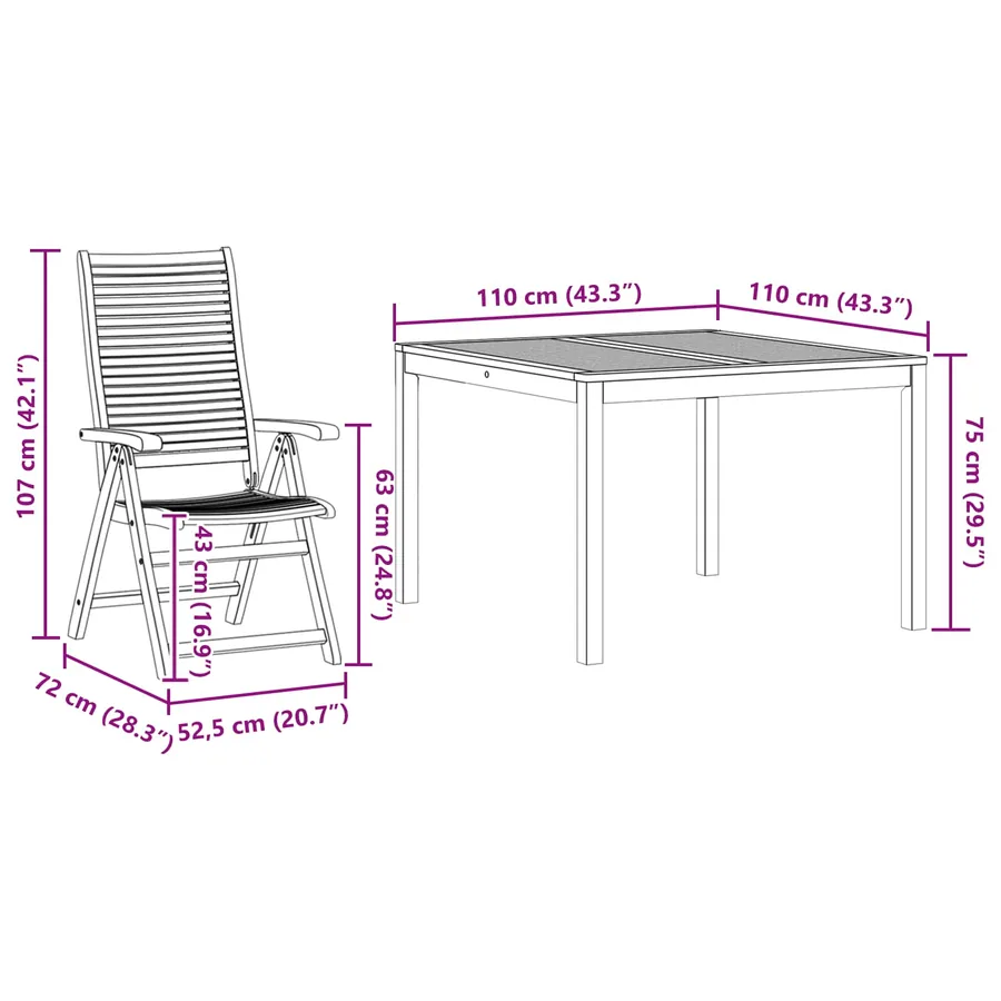 Ensemble de salle à manger pour jardin 5 pcs Marron - 9