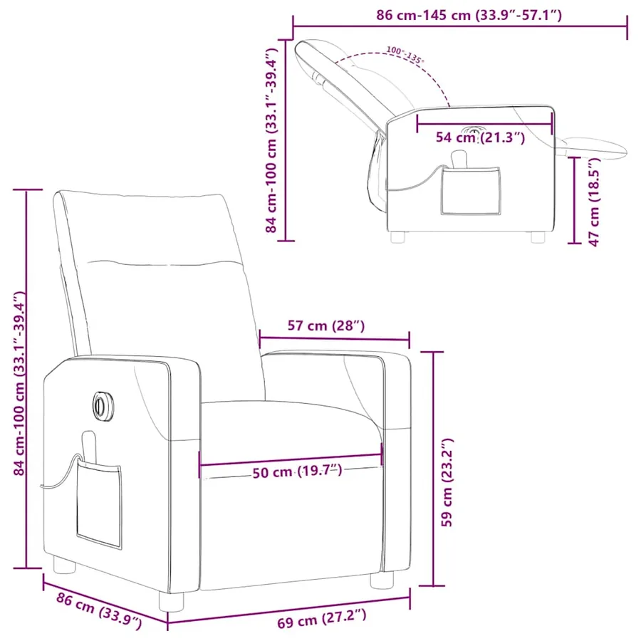 Fauteuil de massage inclinable électrique Taupe Tissu - 17