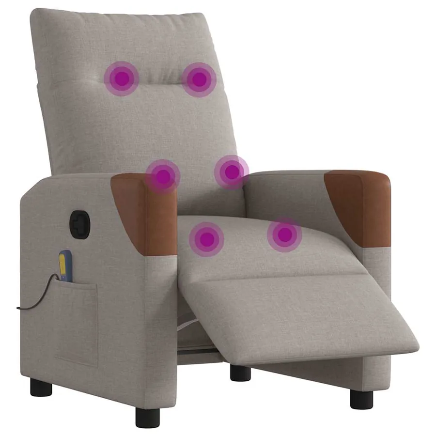 Fauteuil de massage inclinable électrique Taupe Tissu - 3