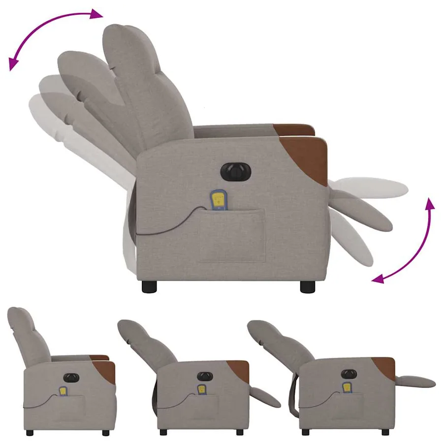 Fauteuil de massage inclinable électrique Taupe Tissu - 8