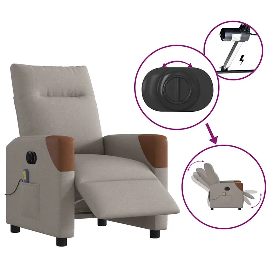 Fauteuil de massage inclinable électrique Taupe Tissu - 9