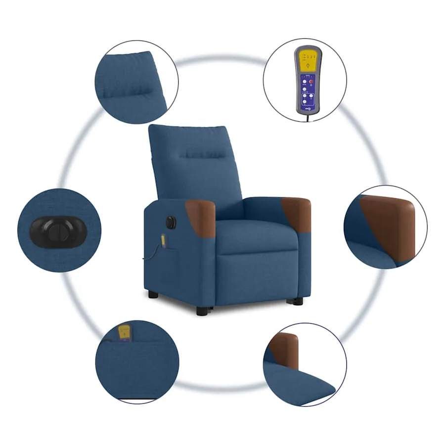 Fauteuil inclinable de massage électrique bleu tissu - 11