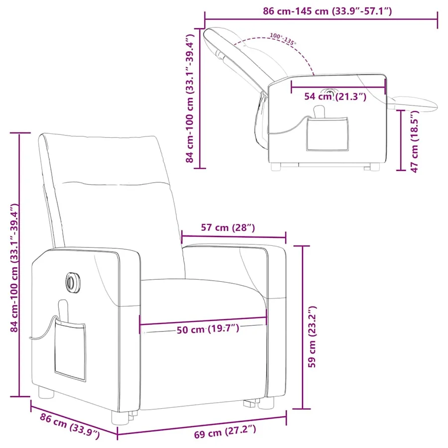 Fauteuil inclinable de massage électrique bleu tissu - 18