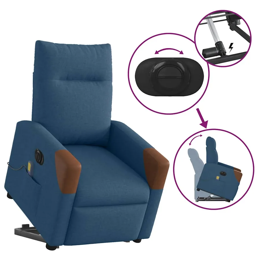 Fauteuil inclinable de massage électrique bleu tissu - 8