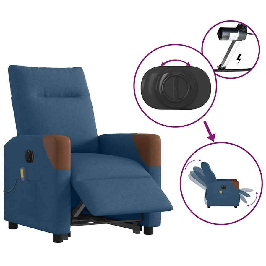 Fauteuil inclinable de massage électrique bleu tissu - 9