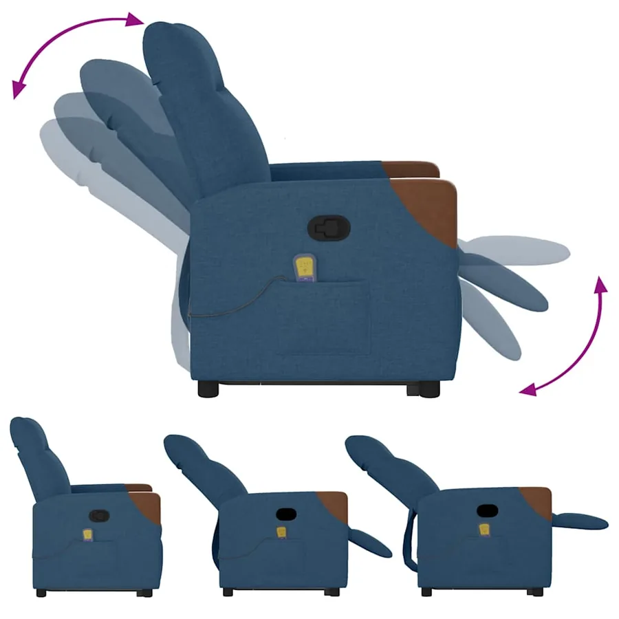 Fauteuil de massage inclinable Bleu Tissu - 8