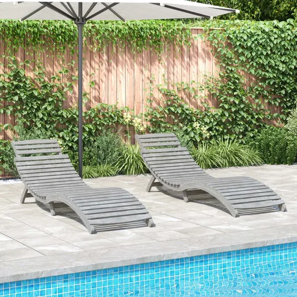 Chaises longues lot de 2 gris 184x55x64 cm bois massif acacia