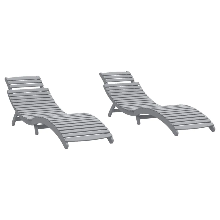 Chaises longues lot de 2 gris 184x55x64 cm bois massif acacia - 2