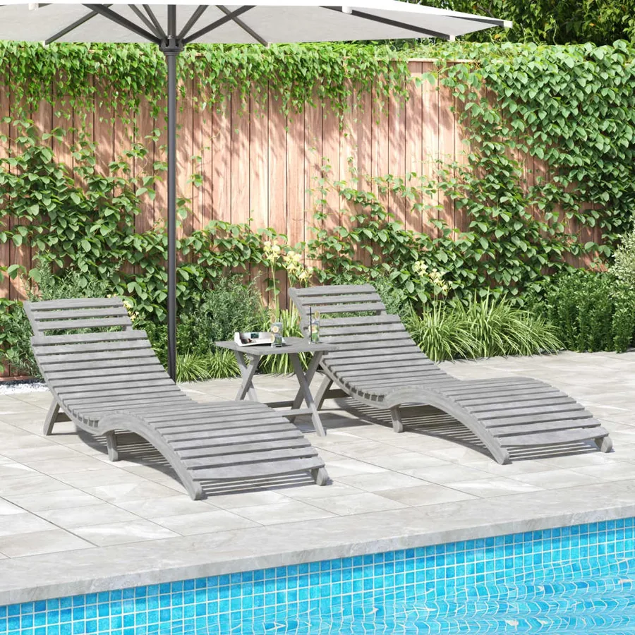 Chaises longues lot de 2 gris 184x55x64 cm bois massif acacia - 3