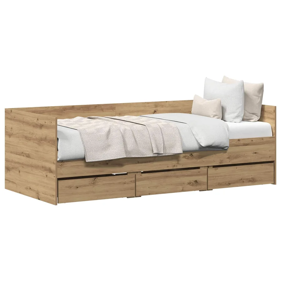 Lit d'appoint Chêne artisanal 90 x 200 cm Bois d'ingénierie - 2