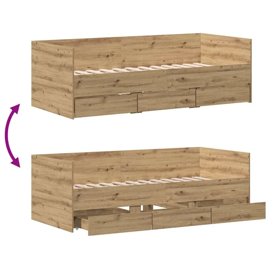 Lit d'appoint Chêne artisanal 90 x 200 cm Bois d'ingénierie - 8