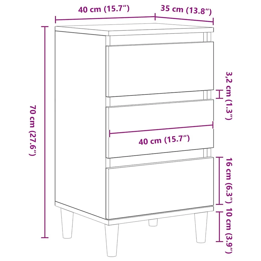 Cabinet de chevet Chêne noir 40 x 35 x 70 cm Bois d'ingénierie - 11
