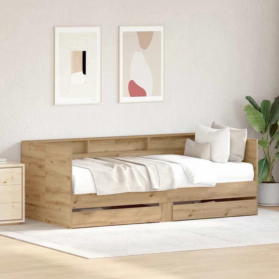 Lit d'appoint Chêne artisanal 90 x 190 cm Bois d'ingénierie