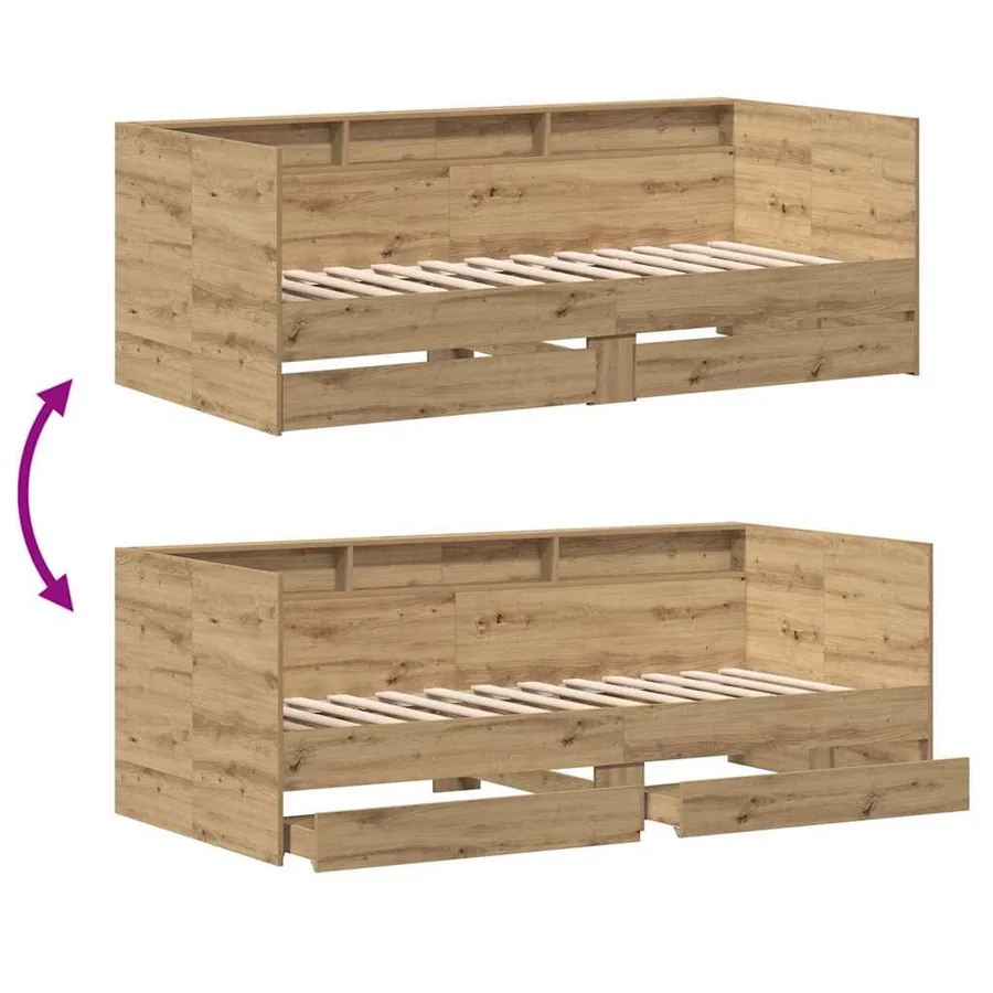Lit d'appoint Chêne artisanal 90 x 190 cm Bois d'ingénierie - 10