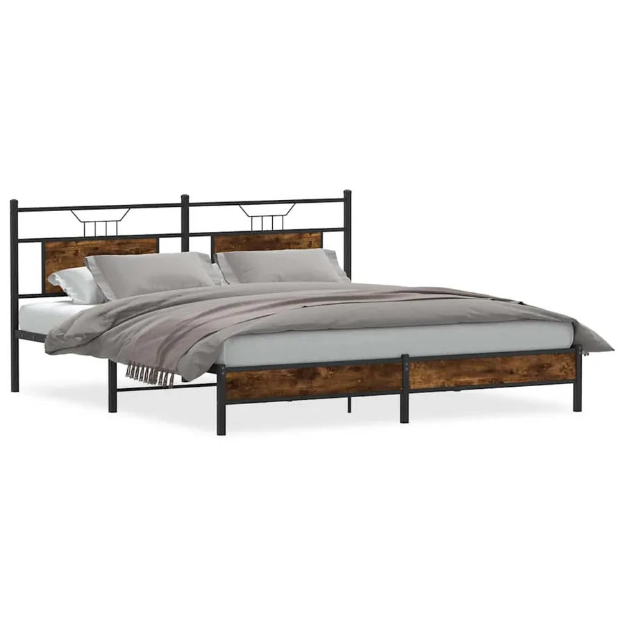 Cadre de lit sans matelas chêne fumé 183x203 cm bois ingénierie - 2