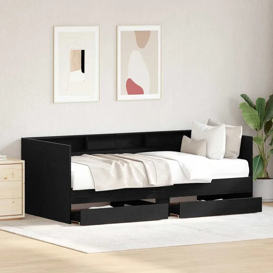 Lit d'appoint Chêne noir 90 x 200 cm Bois d'ingénierie - 3