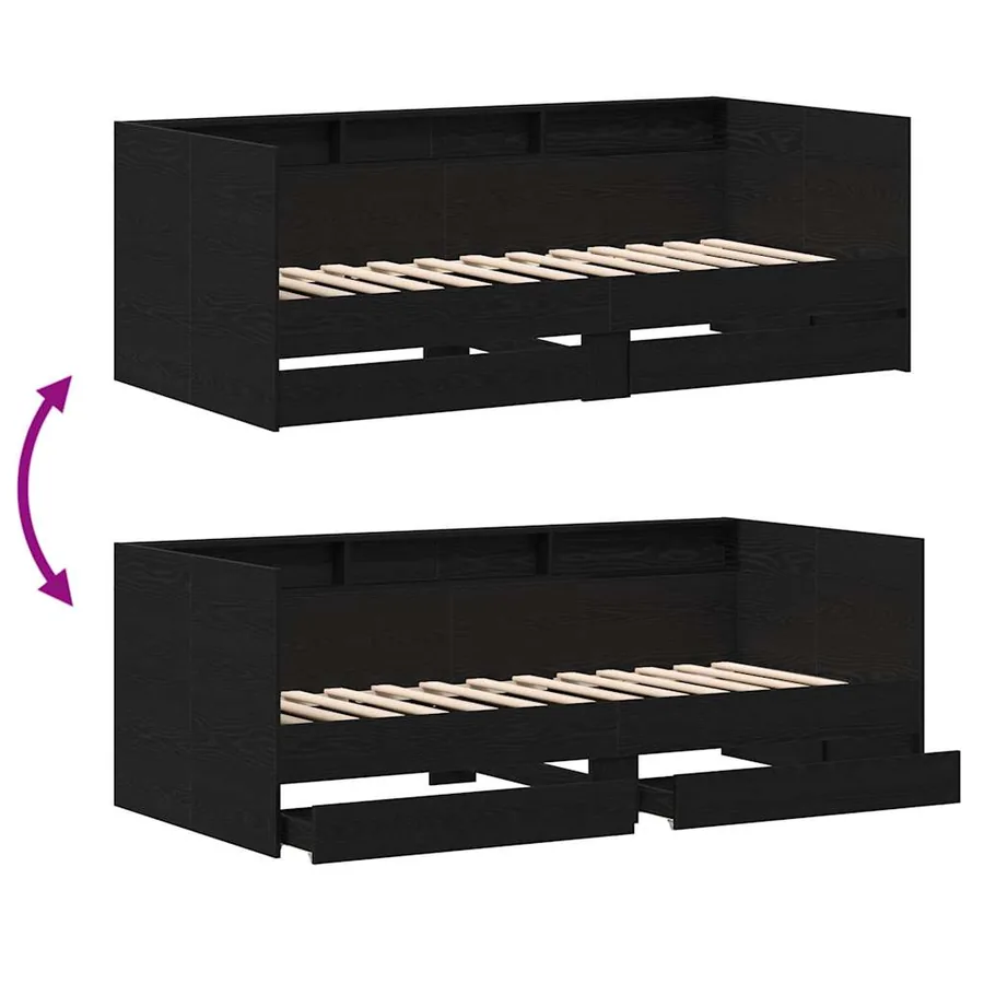 Lit d'appoint Chêne noir 90 x 200 cm Bois d'ingénierie - 8