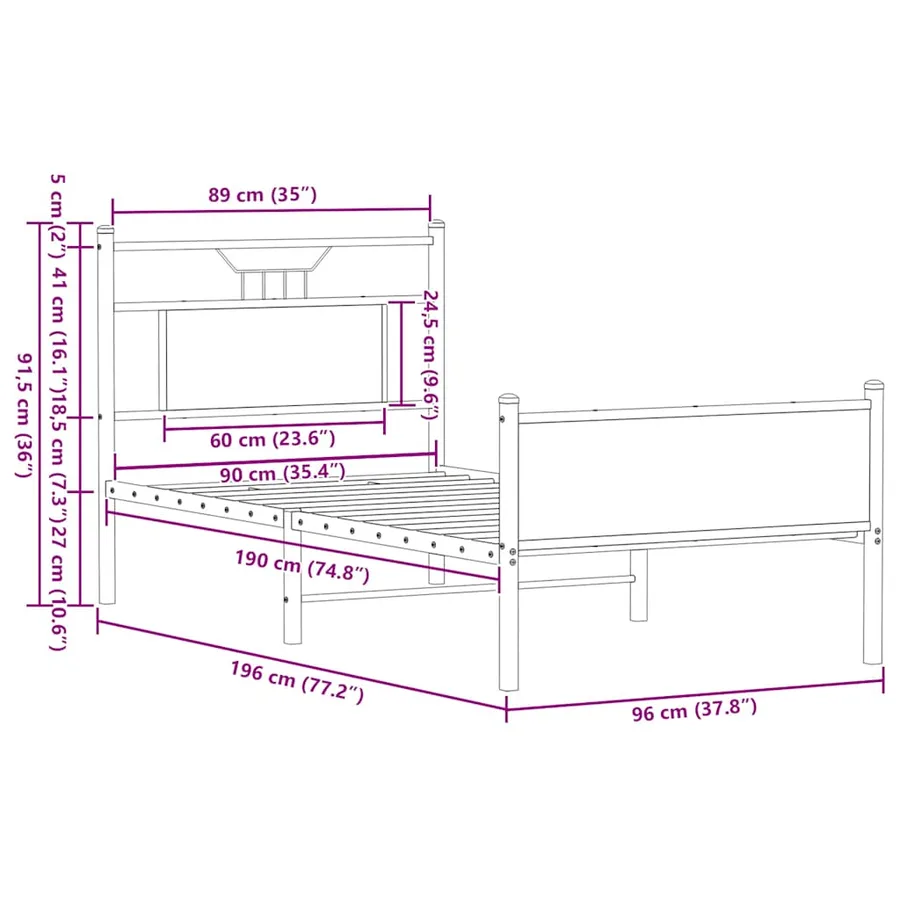 Cadre de lit sans matelas chêne sonoma 90x190 cm - 11