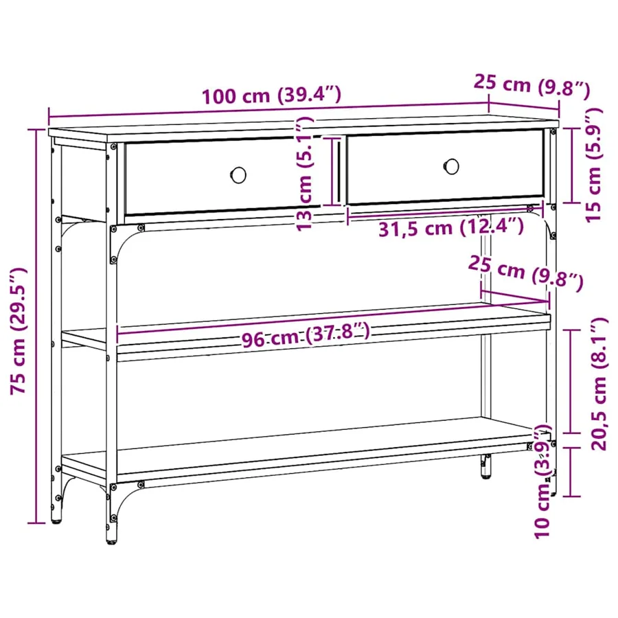 Table console Chêne artisanal 100 x 25 x 75 cm - 12
