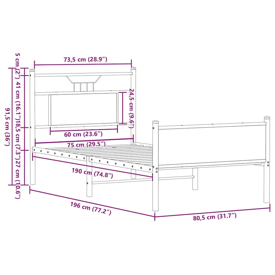 Cadre de lit sans matelas chêne sonoma 75x190 cm - 11