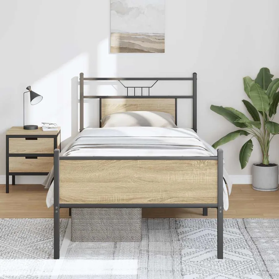 Cadre de lit sans matelas chêne sonoma 75x190 cm - 4