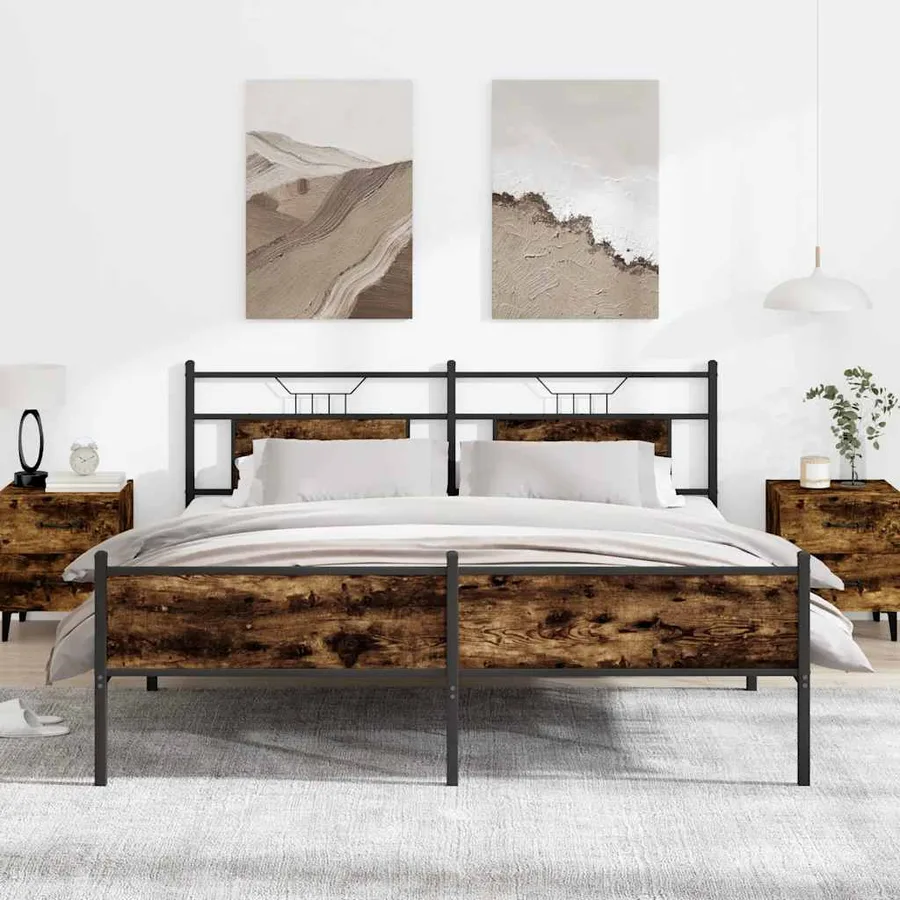 Cadre de lit en métal sans matelas chêne fumé 180x200 cm - 4