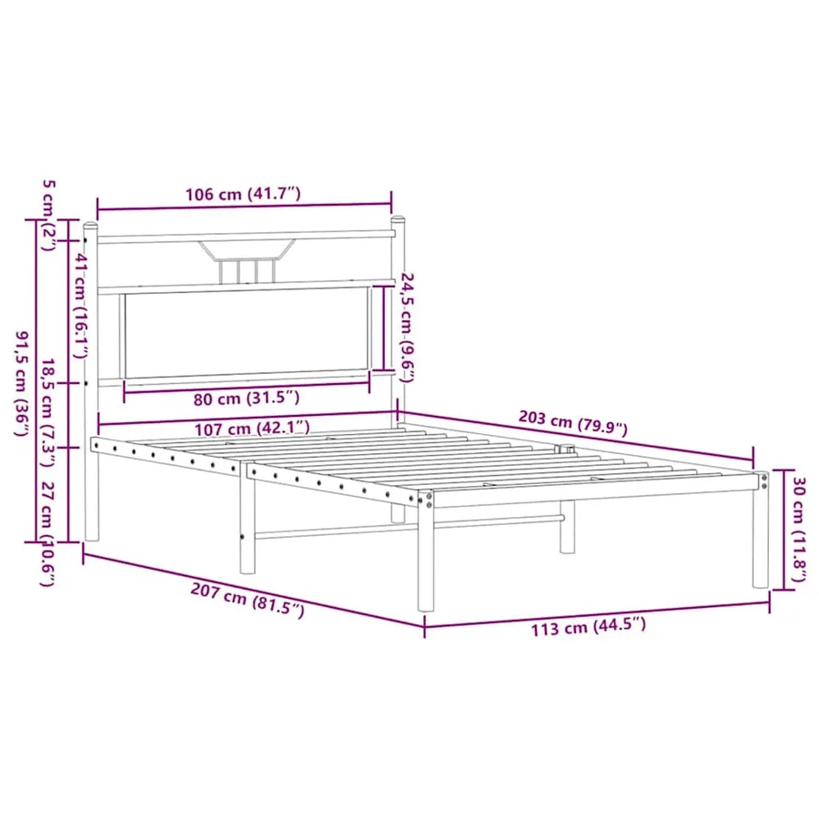 Cadre de lit sans matelas chêne marron 107x203 cm - 11