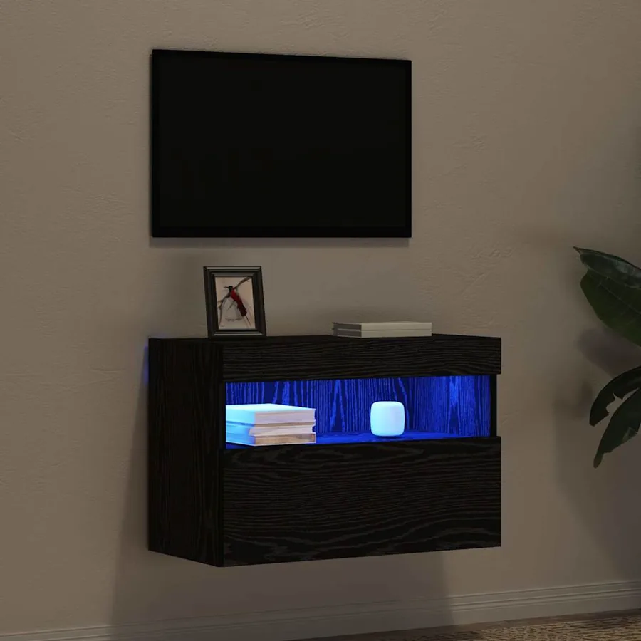 Meuble TV mural Chêne noir 60 x 30 x 40 cm Bois d'ingénierie - 6