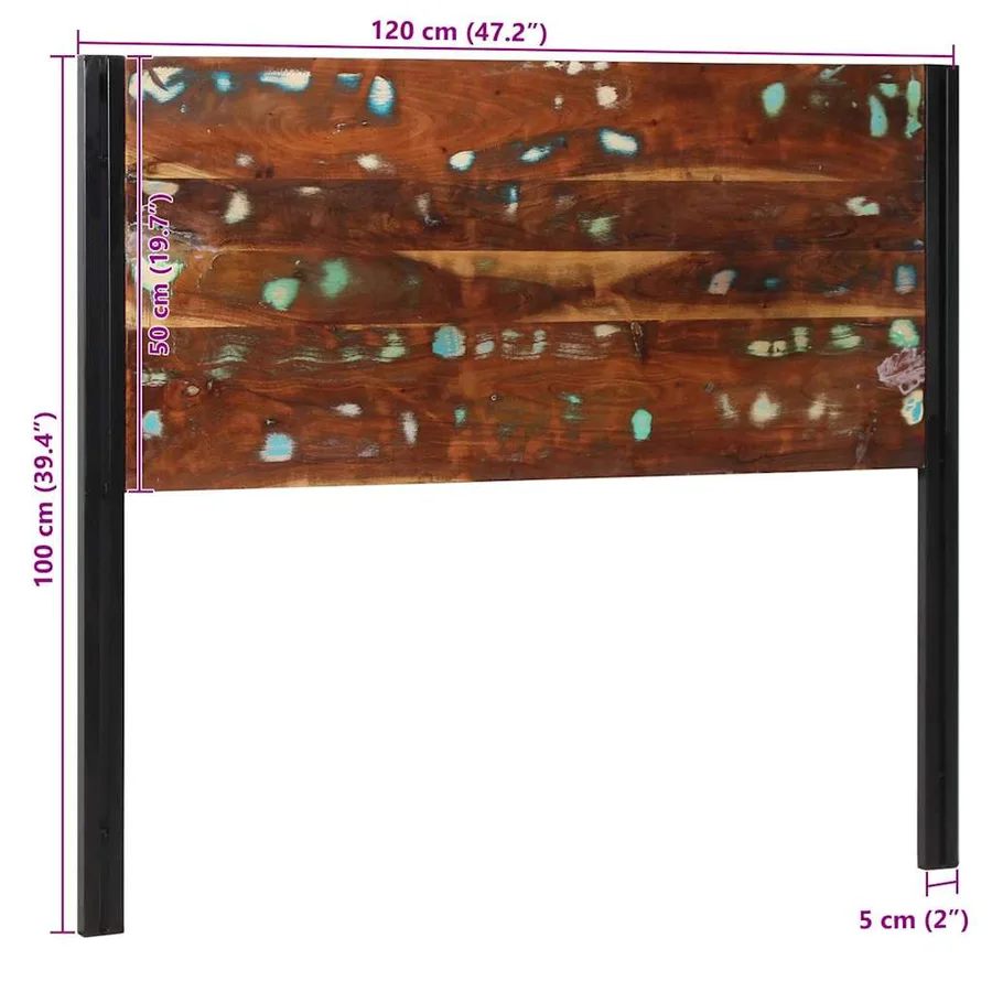 Tête de lit 120 cm bois massif récupéré et fer - 11