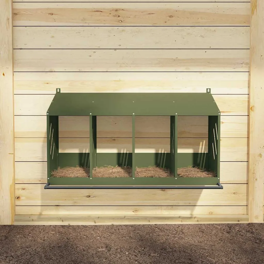 Nichoir à poules avec 4 compartiments vert olive métal - 3